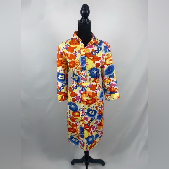 Shirt Dress Colorful Collar Shirt Liz Claiborne Size 12 w/ belt Red Yellow Blue - Picture 2 of 13